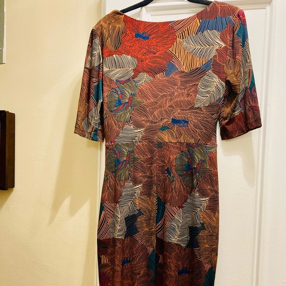 Multicolored Leaf Print Faux Wrap Dress - Picture 5 of 12